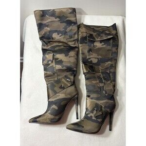 Cape Robbin Camo Thigh High Boots Women's 6.5 Stiletto Cargo Pocket Over Knee
